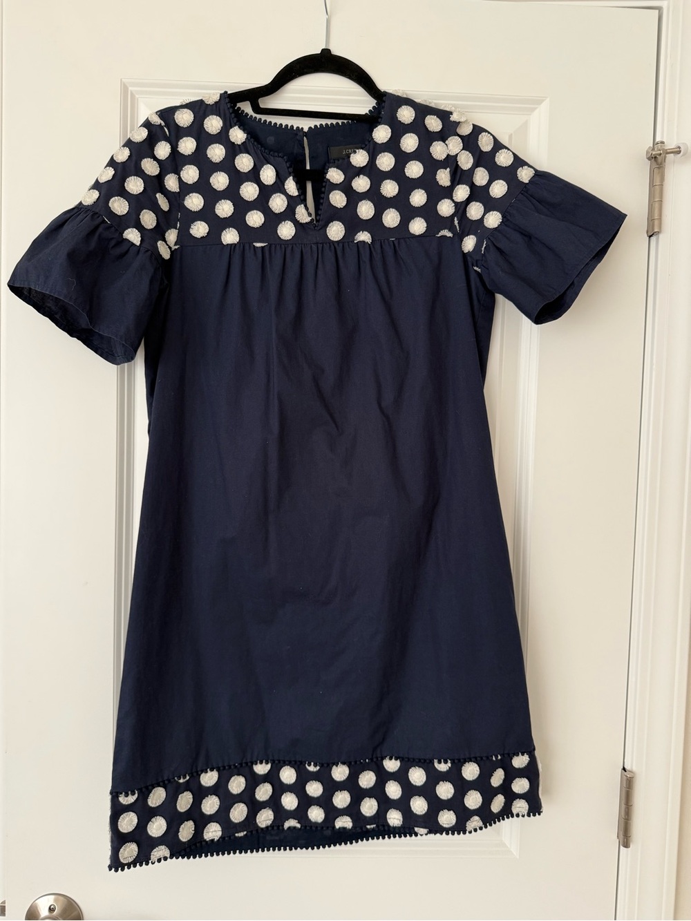 J. Crew Navy Dress with White Polka Dot Yoke and Hem